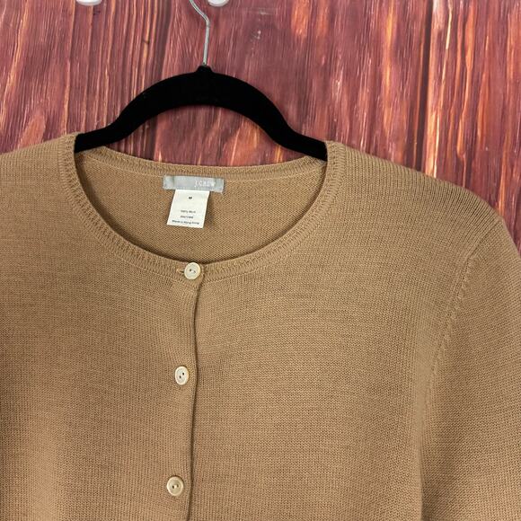 VTG J.Crew Cardigan Sweater Tan Brown 100% Wool Size Medium M 90s Y2K - Picture 4 of 5